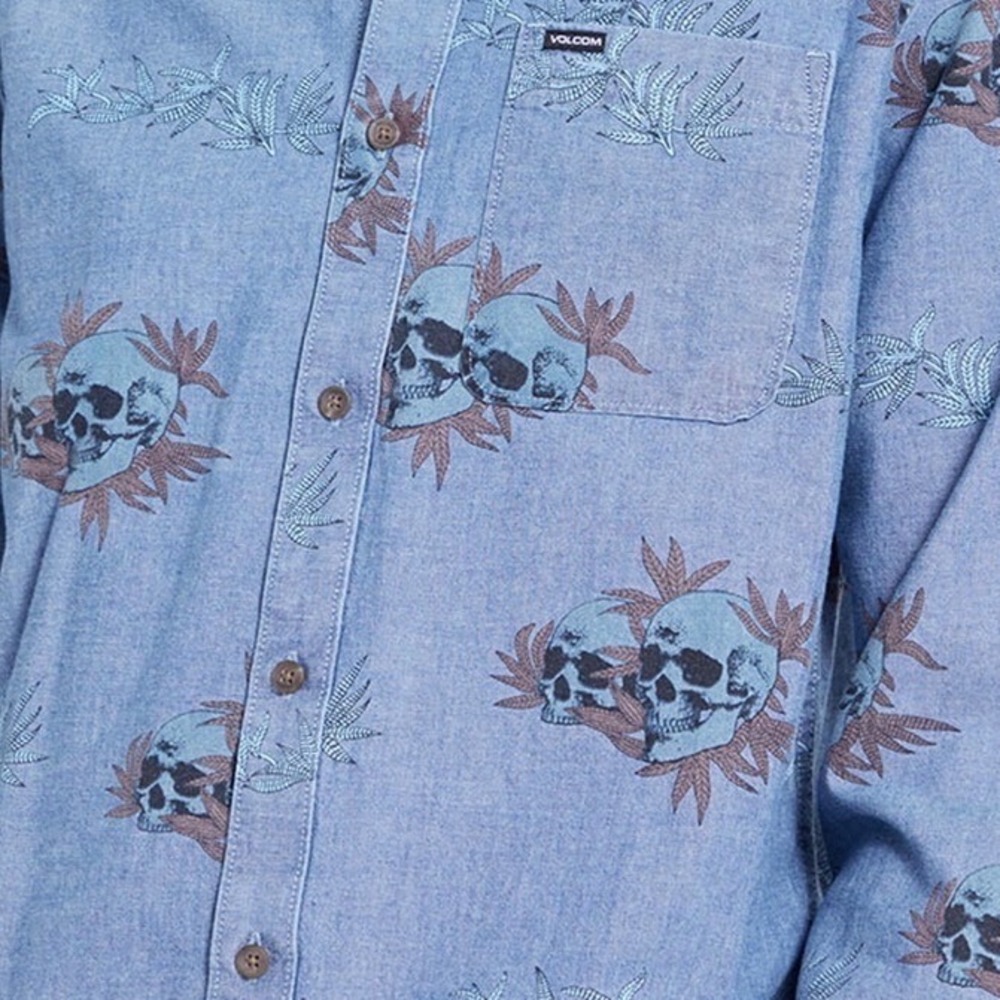 NWT Volcom Mens Skate Vitals Rise N Stone Long Sleeve Button Down Shirt Blue Med - Picture 2 of 9